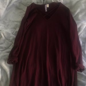 Maroon Long Sleeve Dress